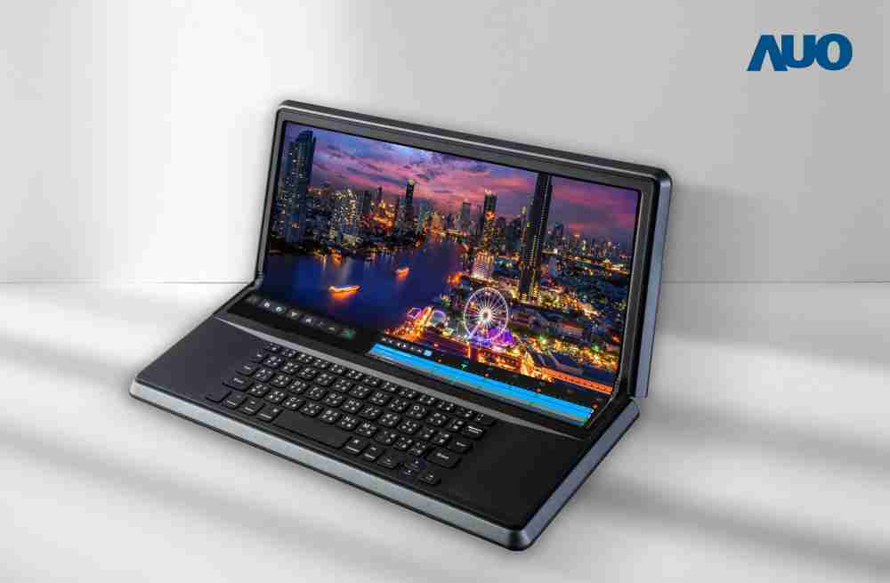 财神娱乐14.6吋Micro LED折迭显示屏幕，，搭配半径4mm的弯折绞炼，，，以及高画素、、高亮度、、、、高对比度的显示技术特点，，即便在大视角下仍保有绝佳色相与亮度